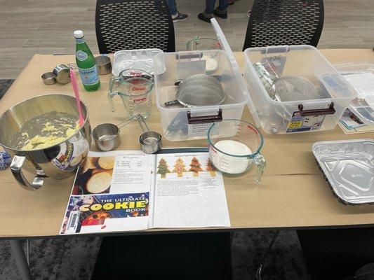 Holiday Cookie Baking table. Making Scottish Shortbread