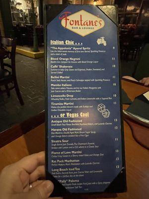 Drink menu (one side - wine & beers on other side)