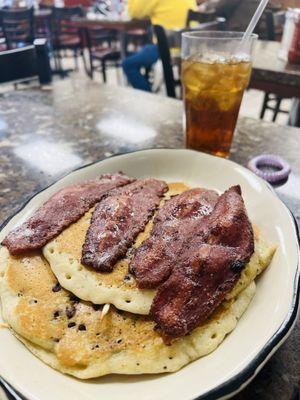 Short Stack of Pancakes with Turkey Bacon