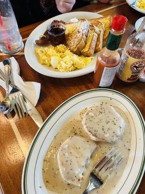 Biscuits and gravy and French toast