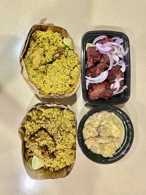 Clockwise: Chicken Kebab, Chilli Chicken, Mutton Donne Biriyani, Chicken Donne Biriyani