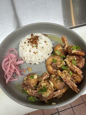 Hawaiian Garlic Shrimp Hard Knock Rice Bowl