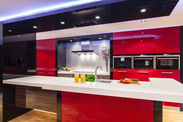 Now we offer Custom Made Acrylic Kitchen Cabinets, Acrylic Back Splash Panels and Stretch Ceiling.