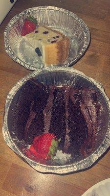 Triple Chocolate Cake and lemon blueberry cheesecake