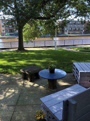 Outdoor space looking out to river.