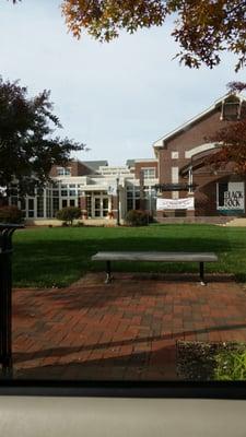 Nice grassy area with benches to enjoy those subs across the street.