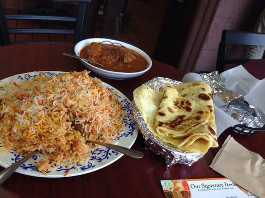 Goat briyani, chicken curry, chicken wrap and some prata.