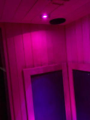 Inside the infrared sauna.