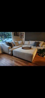 Sectional reupholstered in outdura fabric to maintain easy to clean and durability :)