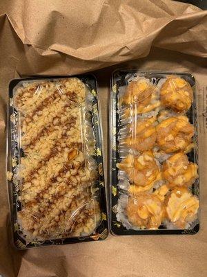 Crunchy roll (left) and popcorn shrimp roll (right)