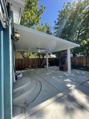 Patio cover with fan installed