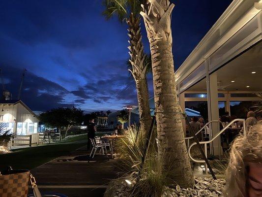 Outdoor night time view of the restaurant