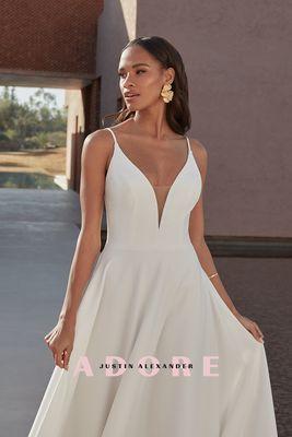 Clean deep V crepe wedding dress