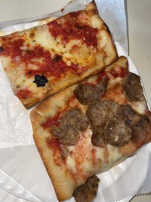 $2.90 Grandma slice (top) & $2.90 Sicilian slice + $1 meatball topping charge.