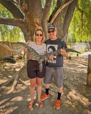 Colorado Gators Reptile Park.  Us posing with an alligator named Morticia.