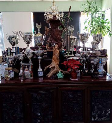 Paul's trophies......He does Jet ski Racing