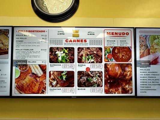 Menu of the Pollo Rostizado, Carnes, and Menudo.