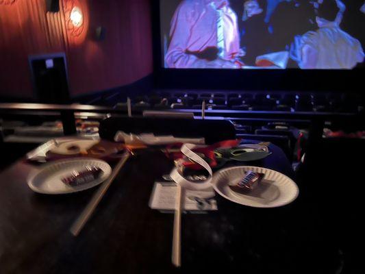 Props for the movie party and where you can eat during movies