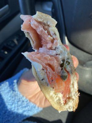 Smoked salmon on bagel