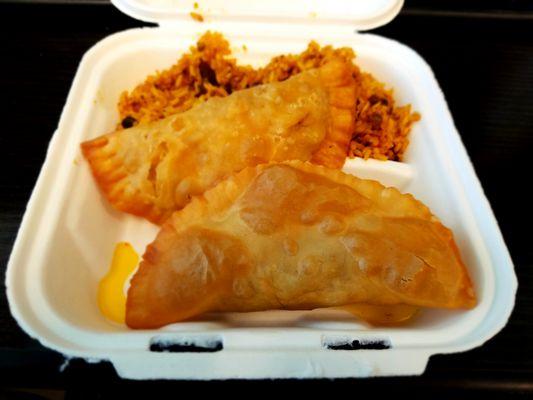 Giant Empanadas!    Honey & Manda combo over Arroz con Gandules...