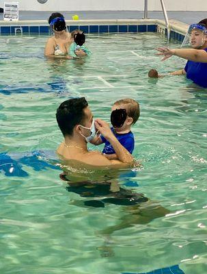 My son with his dad in the "Baby Blue" trial class