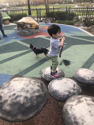 The ground is soft and bouncy for young children