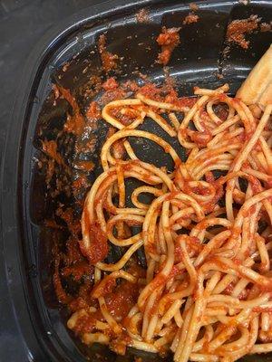 Spaghetti and Meatball:  ordered meat sauce, but there was no meat this time.  Sauce was kind of sour and not good as it usually is.