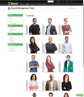 Management Team page from the Zoomit website. Note that every person shown has the same name and title. Strange? Yup.