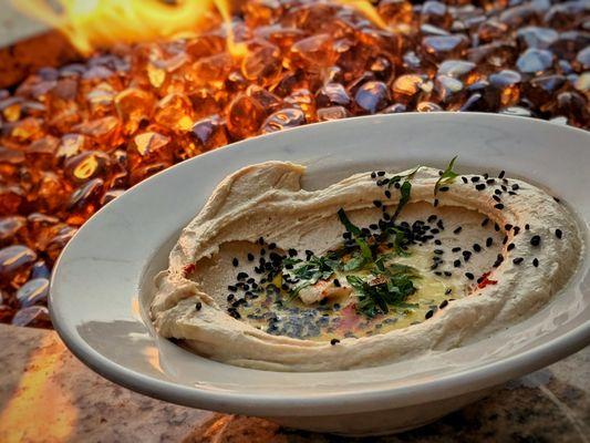 Hummus, fresh, creamy, awesome after-tastes.