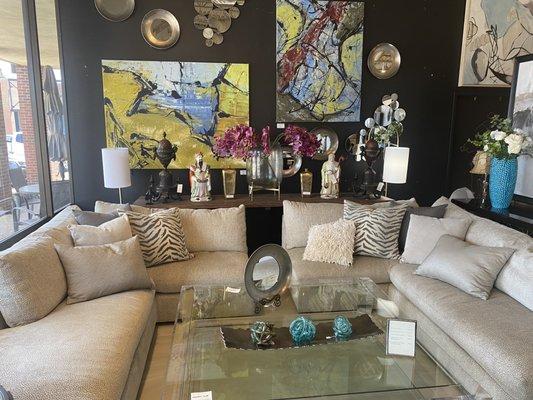 Beautiful sectional with incredible acrylic coffee table.