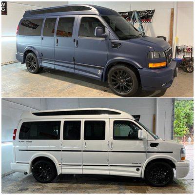 Vehicle Wrap.  3M Indigo color. Before and after picture.