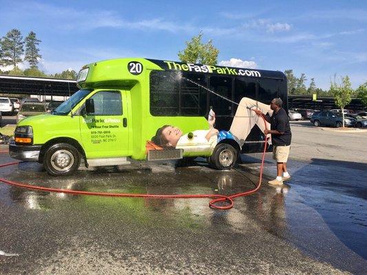 Our driver Carl makes sure to keep his shuttle sparkling to ensure the best parking experience for our guests!