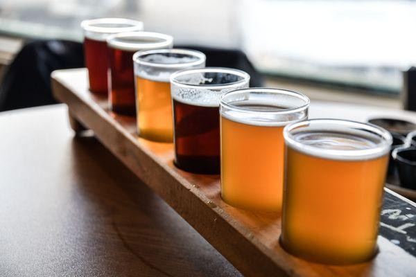 A flight of Grand Adventure's beers (these were brewed in-house).  Other guest brews were available as well.