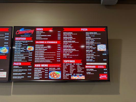 Menu for take out