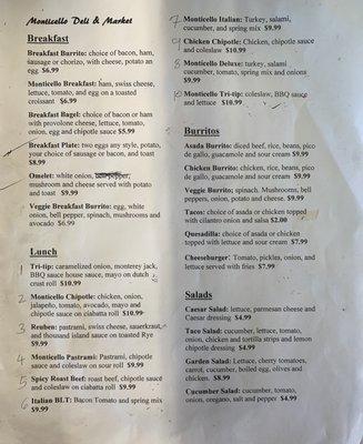 Menu for Monticello Deli & Market