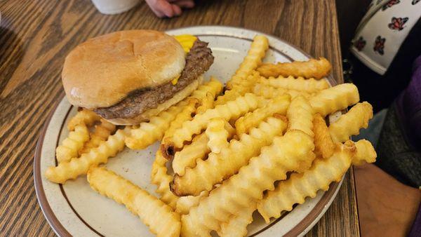 Kids cheese burger with fries