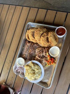 Garlic Mashed Potatoes Onion Rings Sliced Brisket Dinner Pulled Pork  Waist Watcher Combo