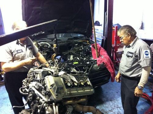 Removing an engine for rebuild on a BMW 540