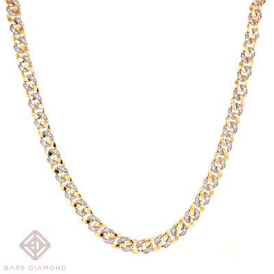 Custom Cuban link chain with alternating diamond pave and 14k white/yellow links