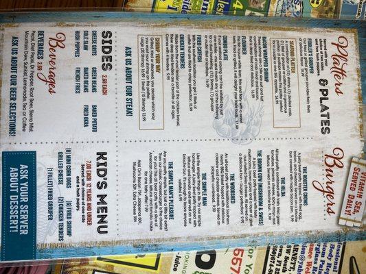 Back of menu