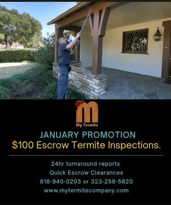 Take advantage of this month promotion.
Call to schedule a termite inspection 818-940-0203