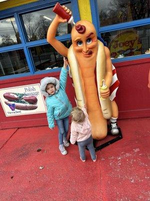 Grandkids fascinated with "Mr Hot Dog"