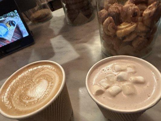 Latte and Hot Cocoa w/Marshmellows