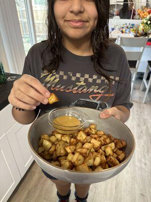 Our teen made her own french fry cubes