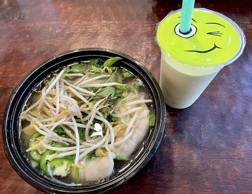 P.8 Dumpling Pho with noodles, D1. Avocado Smoothie