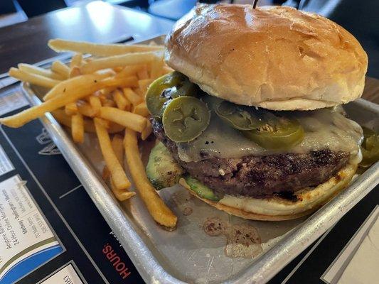 Jalapeño Burger - mild pickled jalapeños on a surprisingly bland room temp burger.