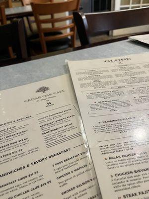 Two different menus/restaurants