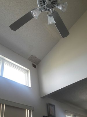 To help the sheetrock dry faster they put a hole in the wall. This was done above my kid's bed too. They even used a natural antifungal!