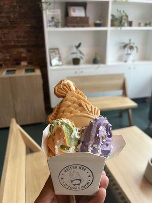 Thai Ice Tea and Matcha Swirl with Ube