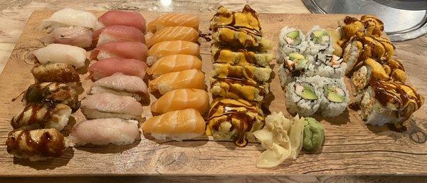 Tuna Nigiri White Tuna Nigiri Salmon Nigiri Yellowtail Nigiri Red Snapper Nigiri California Roll Lincoln Roll Mini Cooper Roll